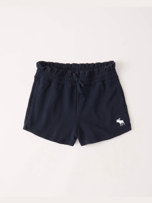 High Rise Paperbag Waist Fleece Shorts