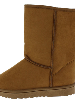 R001221 Camel Pull On Faux Fur Lug Sole Boot