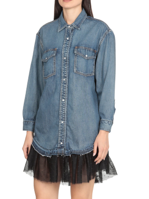 Redvalentino Tulle Detailed Denim Shirt