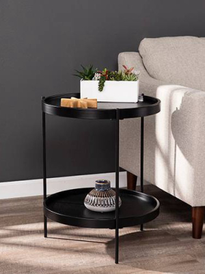 Vermicelli Round Farmhouse Style End Table Black - Aiden Lane