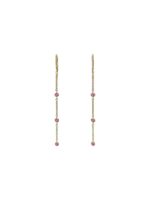 Diamond Upave Bezel Drop Earrings - Pink Sapphire