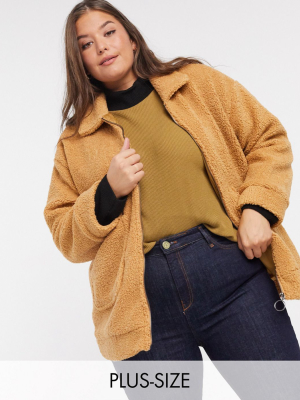 Wednesday's Girl Curve Teddy Coat In Camel