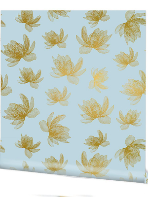 Magnolia Wallpaper In Teal On Gold By Tommassini Walls