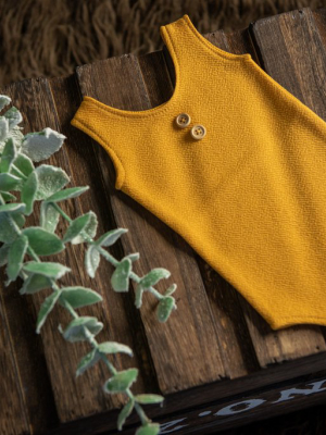 Sleeveless Stitch Romper - Textured - Mustard