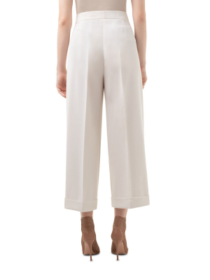 Cropped Wool High Waisted Wide Leg Pants