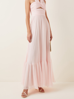 Ruched Silk Georgette Off-the-shoulder Gown