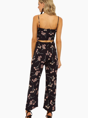 Parker Plunging V Wire Jumpsuit - Black Cherry Blossom Floral Print