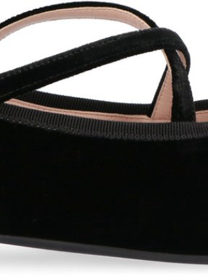 Miu Miu Velvet Cross Strapped Ballet Flats