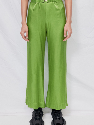 Green Satin High Waist Pant