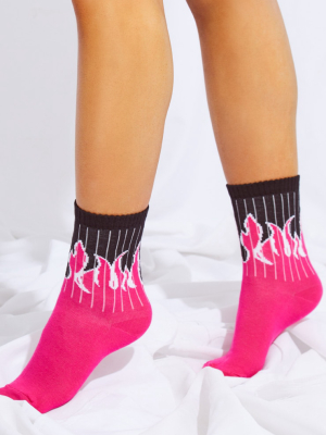 Black With Pink Flame Ankle Socks