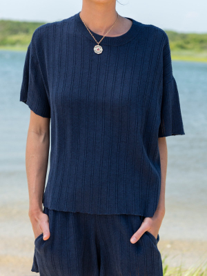 Organic Cotton Knit Tee In Navy