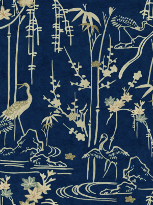 Kyoto Wallpaper In Indigo And Taupe From The Wallpaper Compendium Collection By Mind The Gap