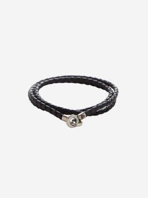 Sterling Silver 3mm C Clasp Braided Leather Bracelet