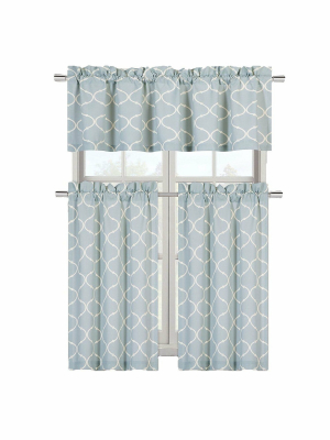 Goodgram Luxurious Turquoise Geometric Shabby 3 Piece Kitchen Curtain Tier & Valance Set -