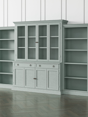 Cameo Blue Grey 4-piece Glass And Wood Door Wall Unit With Open Bookcases