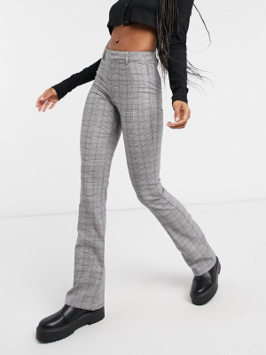 Bershka Check Flare Pants In Gray