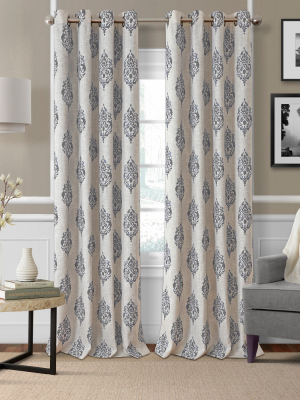 Navara Medallion Room Darkening Window Curtain Panel - Elrene Home Fashions