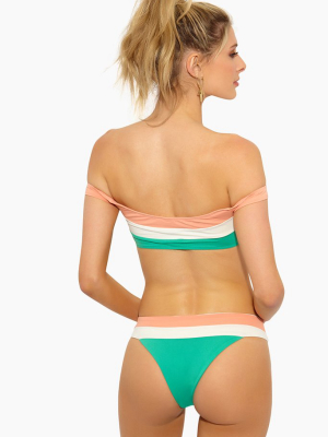 Veronica Color Block Fold Over Hipster Bikini Bottom - Spearmint Green/cream White/coral Orange