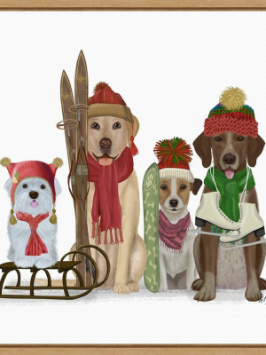16" X 16" Christmas Dogs Winter Sports Fans By Fab Funky Framed Canvas Wall Art - Amanti Art
