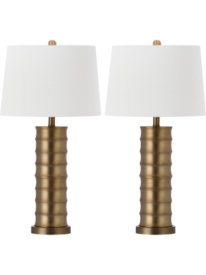 (set Of 2) 28.5" Linus Column Table Lamp Gold (includes Cfl Light Bulb) - Safavieh