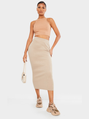 Taupe Heavy Rib Bodycon Maxi Skirt