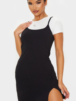 Black 2 In 1 Strappy Split Front Shift Dress