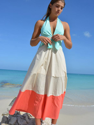 Maxi Coral Dress In Colourblock