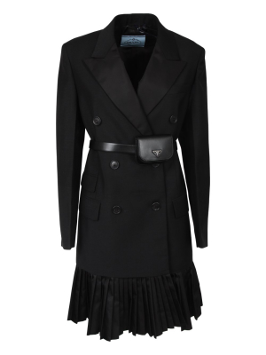 Prada Belted Ruffled Hem Coat