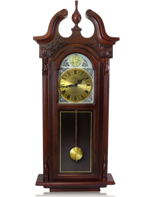 Bedford Clock Collection 38 Inch Grand Antique Chiming Wall Clock With Roman Numerals In A In A Cherry Oak Finish