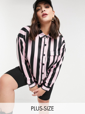 Collusion Plus Exclusive Satin Oversized Striped Shirt