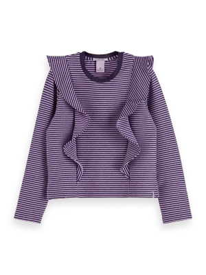 Lurex Long Sleeve Ruffle T-shirt