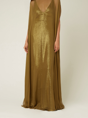 Silk-overlay Metallic Cape Gown