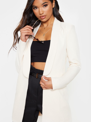 Cream Detail Oversized Woven Blazer