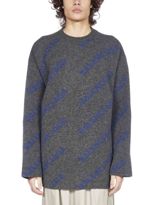 Balenciaga Allover Logo Intarsia Knitted Sweater