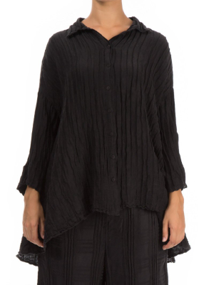 Loose Black Silk Linen Shirt