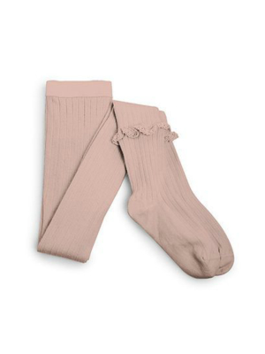 Collégien Rose Ribbed Tights With Ruffle