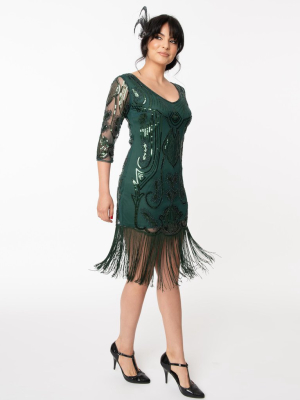 Unique Vintage Emerald Sequin Margaux Flapper Dress