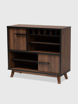 Margo Two-tone Finished Wood Wine Storage Cabinet Walnut/black - Baxton Studio