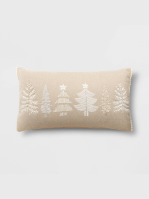 Holiday Oversized Embroidered Trees Lumbar Throw Pillow - Threshold™