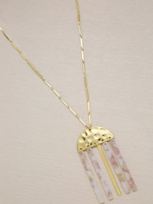 Golden Goddess Geometric Pendant 18k Gold Plated Necklace With Taupe Resin Bars