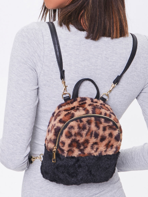 Faux Fur Leopard Print Backpack