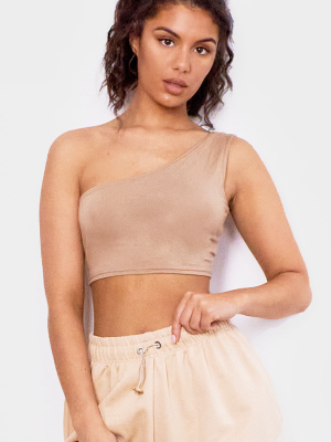 Taupe Basic Jersey One Shoulder Crop Top