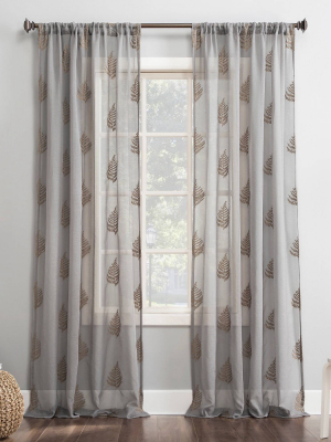 Fern Embroidered Fern Sheer Rod Pocket Curtain Panel - No. 918