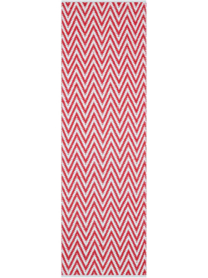 Montauk Chevron Red/ivory Runner Rug