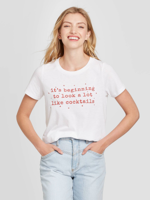 Women's It's Beginning To Look Like Cocktails Short Sleeve Graphic T-shirt - White