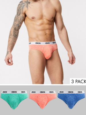 Asos Design 3 Pack Briefs With Branded Waistband Save