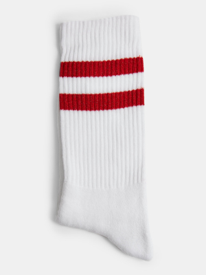 White And Red Glitter Stripe Tube Socks