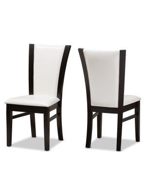 Set Of 2 Adley Modern And Contemporary Finished Faux Leather Dining Chairs White/dark Brown - Baxton Studio