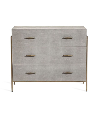 Interlude Home Morand 3 Drawer Chest - Sorrel Grey Sharkskin - Antique Brass