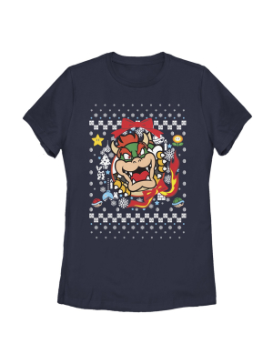 Women's Nintendo Christmas Bowser Wreath T-shirt